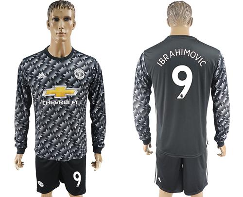 Manchester United #9 Ibrahimovic Black Long Sleeves Soccer Club Jersey - Click Image to Close